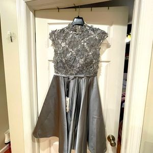 Grey sleeveless formal dress, brand new with tags. With lace at the upper part.